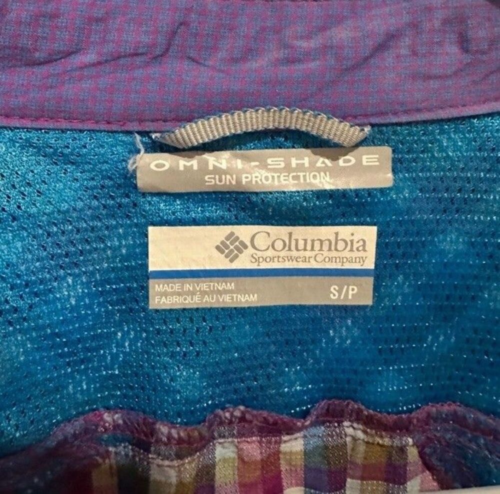 Columbia Omni-Shade UPF 40 Plaid Hiking Shirt Women’s Small Blue Purple Plaid - Picture 6 of 7